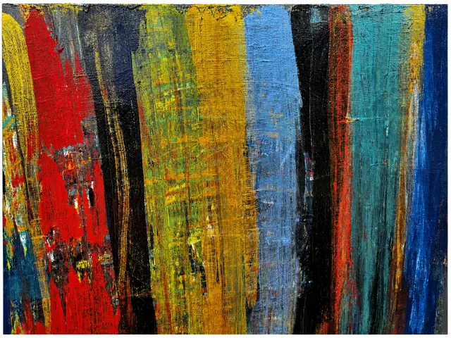 Mid-Century Style Abstract Oil on Canvas, Vertical Colour Bands, Unframed - detail