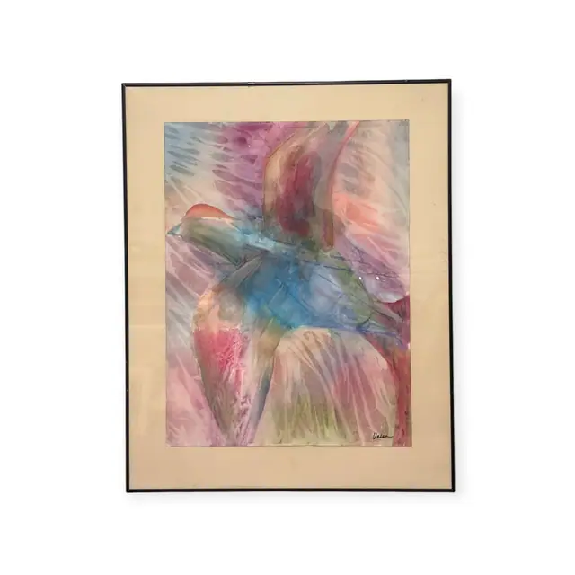 Abstract Floral Watercolour Signed Valen, Signed, Framed - full view