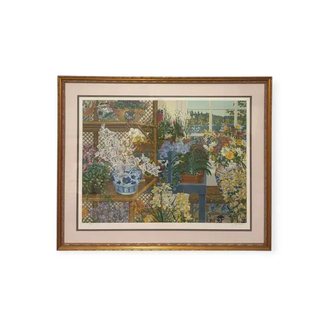 John Powell Conservatory Florals, Signed 194/300, Numbered Edition, Framed - full view