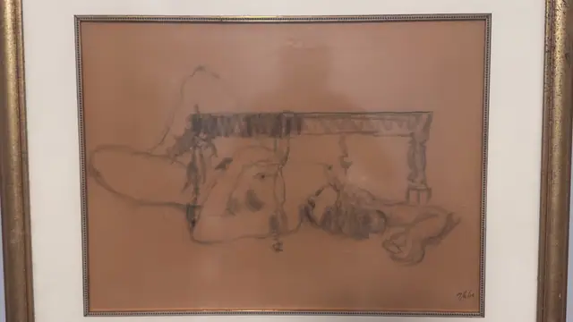 Charcoal Reclining Figure Study on Toned Paper, Framed, 1974 - detail