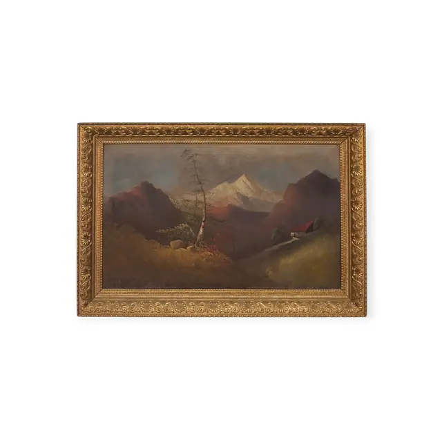 Antique Alpine Landscape Oil in Gilt Frame, Framed - full view