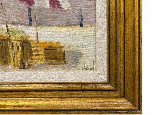 Impressionist Oil Painting, Market Stalls with Parasols, Gilt Frame - signature