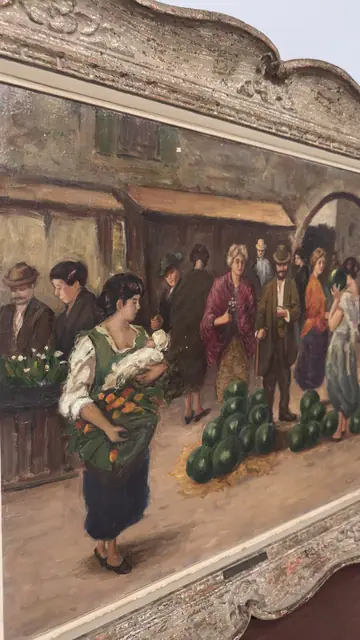 Italian Market Scene Oil Signed Forelli, Signed, Framed - detail