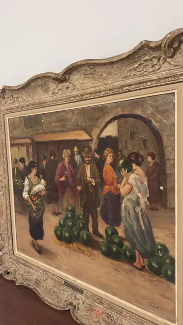 Italian Market Scene Oil Signed Forelli, Signed, Framed - detail