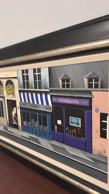Parisian Shopfronts Painting Signed Thomas 1979, Signed, Framed, 1979 - detail