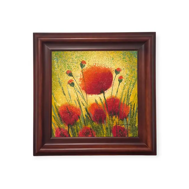 Red Poppies on a Golden Field, Signed, Framed - full view