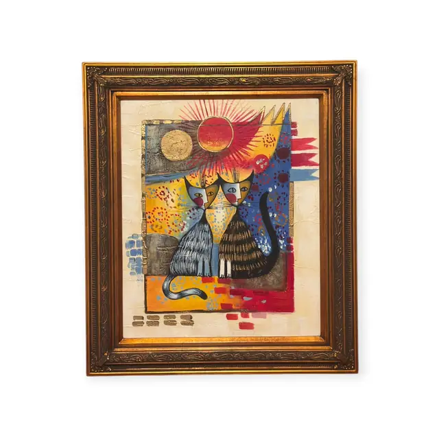 Two Cats Beneath a Red Sun, Framed - full view