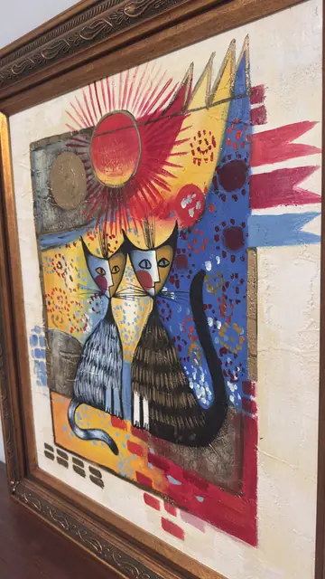 Two Cats Beneath a Red Sun, Framed - detail