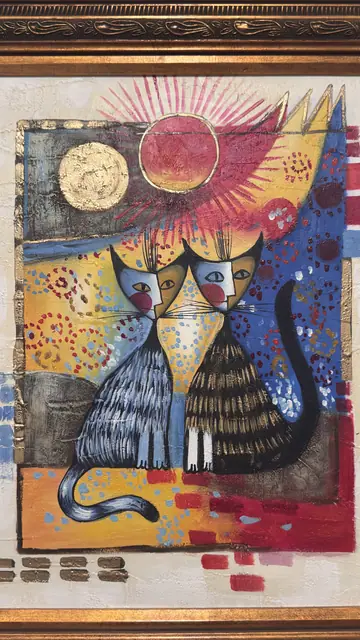 Two Cats Beneath a Red Sun, Framed - detail
