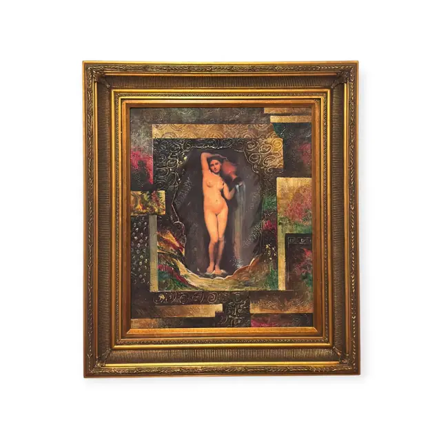 Classical Nude Collaged in Gilded Relief Panel, Framed - full view