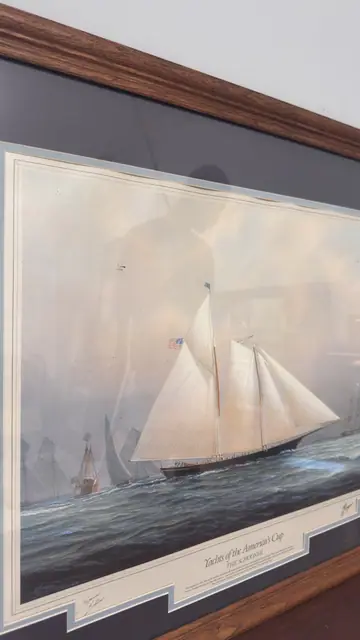Yachts of the America's Cup: The Schooner, Thompson, Signed in the Plate, Framed - detail