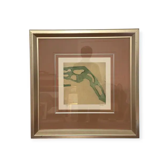 Green Branching Form on Sand Ground, Crespi, Signed, Framed - full view