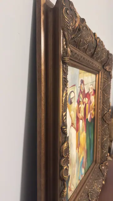 Cubist Group of Figures with Musician, B. Kemer, Signed, Framed - detail