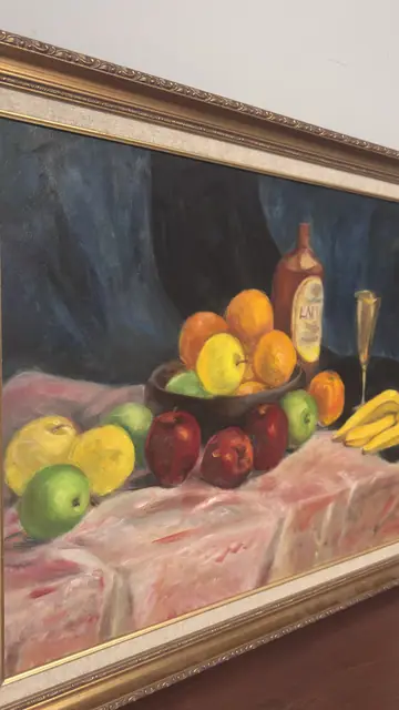 Still Life with Fruit Bowl, Bottle and Bananas, Framed - detail