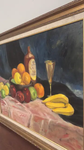 Still Life with Fruit Bowl, Bottle and Bananas, Framed - detail