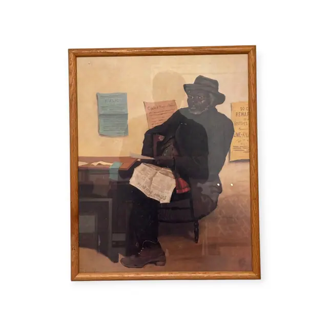Seated Man Reading Newspaper, Genre Scene, Framed - full view