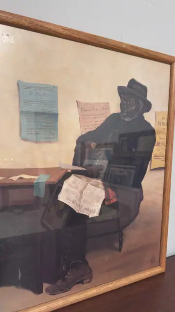 Seated Man Reading Newspaper, Genre Scene, Framed - detail