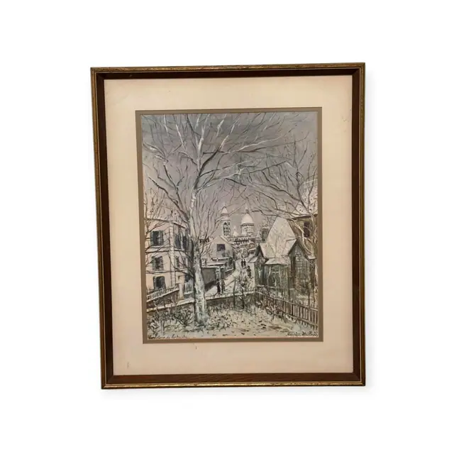 Montmartre Winter Street Scene after Utrillo, Maurice Utrillo, V., Signed, Framed - full view