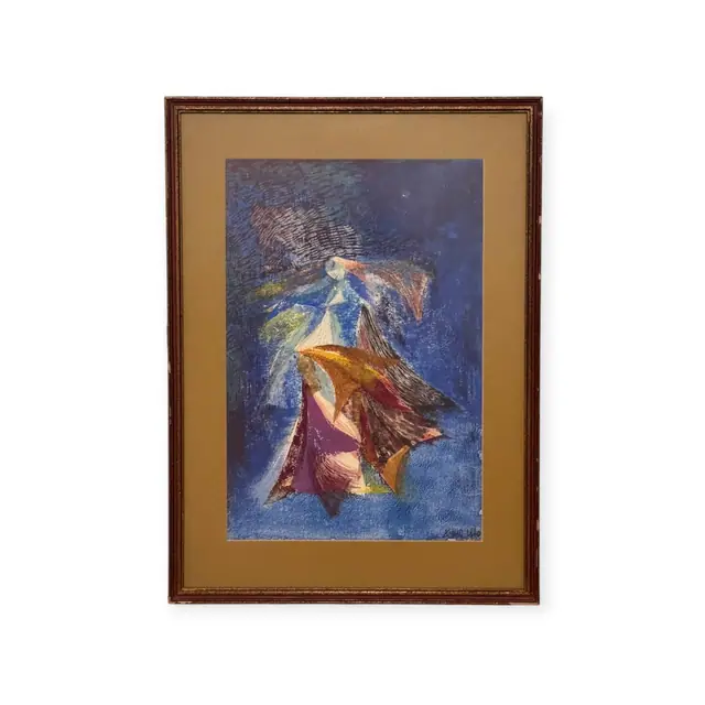Draped Figure in Blue, Modernist Composition, Signed, Framed - full view