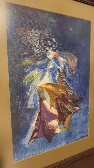 Draped Figure in Blue, Modernist Composition, Signed, Framed - detail