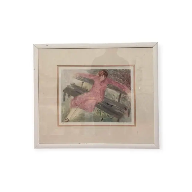 Woman in Pink on a Park Bench, barbara A wood, Numbered Edition, Framed - full view