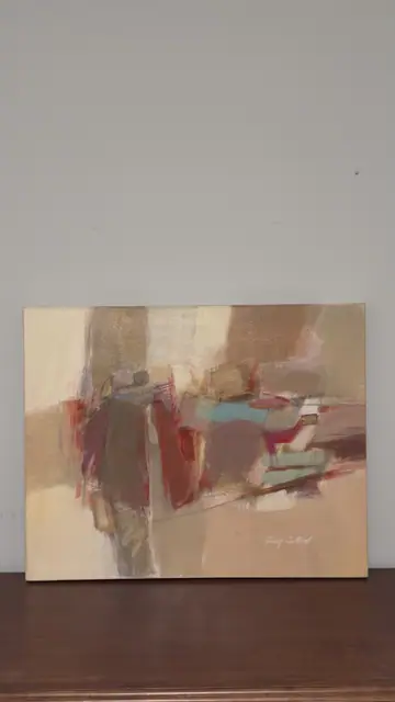 Abstract Composition in Sand and Crimson, Signed, Unframed - full view