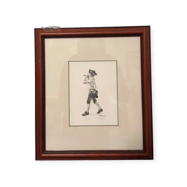 Colonial Fifer Stipple Print, Numbered 25/100, MAltz, Numbered Edition, Framed, 1985 - full view