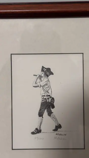 Colonial Fifer Stipple Print, Numbered 25/100, MAltz, Numbered Edition, Framed, 1985 - detail