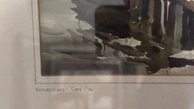 Reflections Cape Cod Harbour Watercolour by John Hare, Signed, Framed - signature