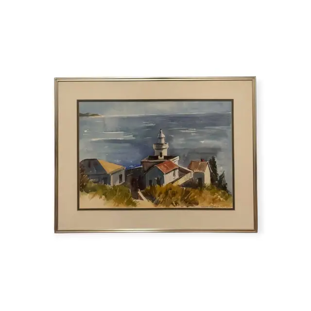 Coastal Lighthouse Watercolour by Rebecca Albaugh, REBECCA P. ALBAUGH, Signed, Framed - full view