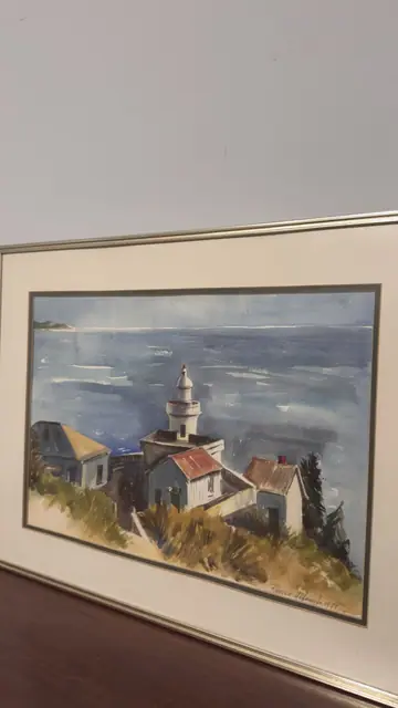 Coastal Lighthouse Watercolour by Rebecca Albaugh, REBECCA P. ALBAUGH, Signed, Framed - detail