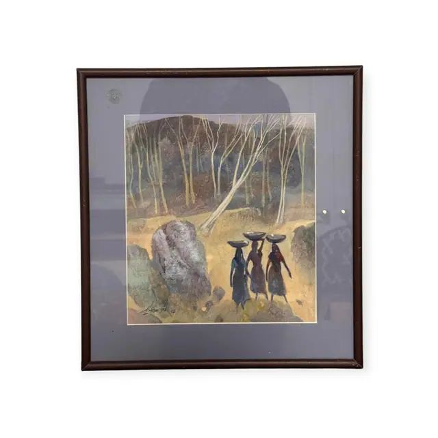 Three Women Carrying Baskets Through Birch Woods, Signed, Framed, 1992 - full view