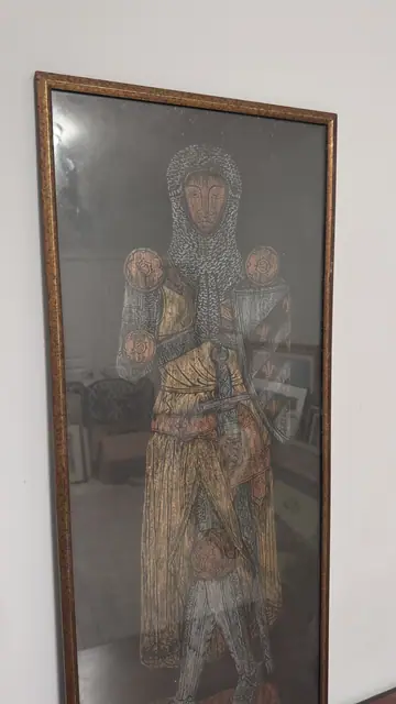 Medieval Knight Brass Rubbing in Gold on Black, Framed - detail