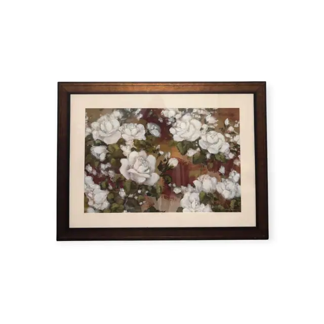 White Roses Still Life, Framed Floral Print, Signed, Framed - full view