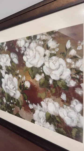 White Roses Still Life, Framed Floral Print, Signed, Framed - detail