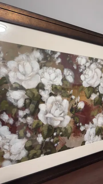 White Roses Still Life, Framed Floral Print, Signed, Framed - detail