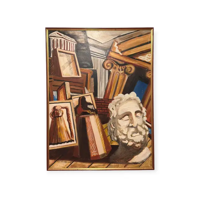 Metaphysical Still Life with Classical Head, Chirico, Signed, Framed, 1988 - full view