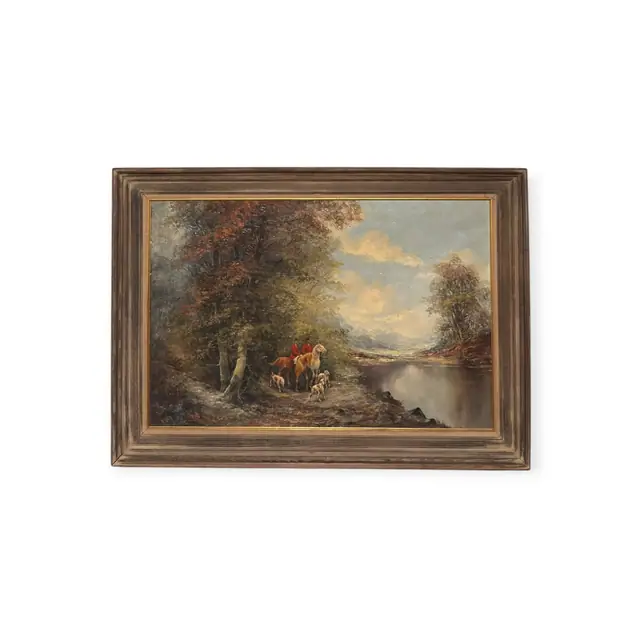 Wooded River Landscape with Cattle, Signed, Framed - full view