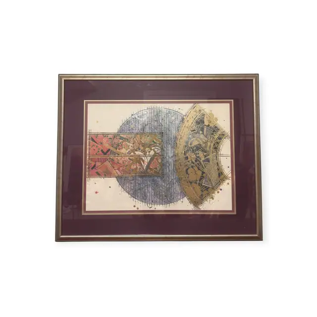 Abstract Fan and Disc with Gold Leaf, Framed - full view