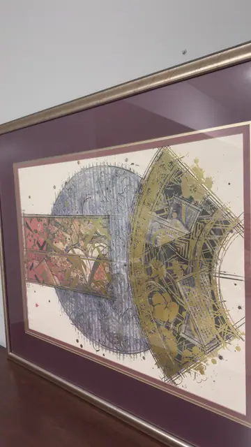Abstract Fan and Disc with Gold Leaf, Framed - detail