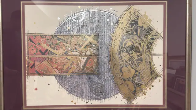 Abstract Fan and Disc with Gold Leaf, Framed - detail