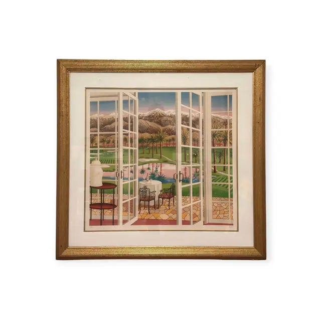 Fanch, Garden Terrace Through Open Windows, Numbered Edition, Framed - full view