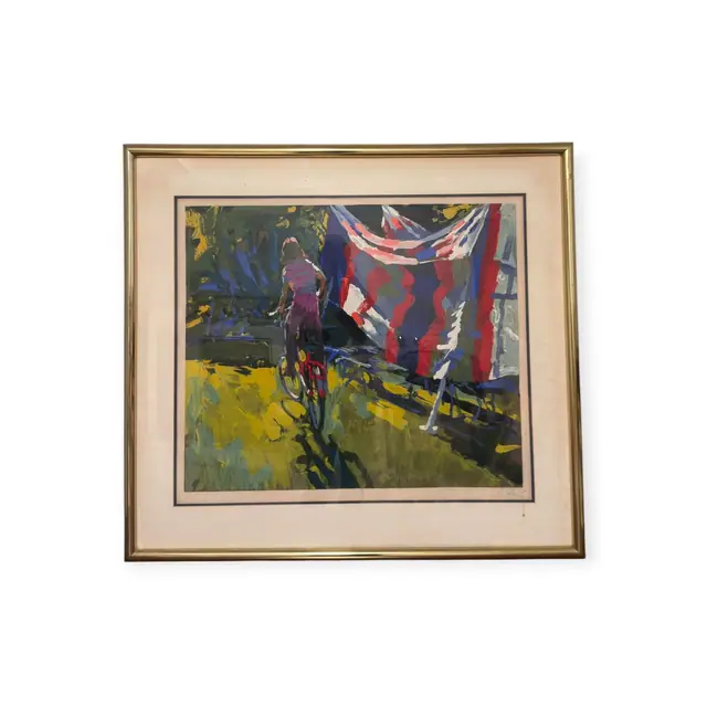 Simbari, Boy on Bicycle, Signed Lithograph, Numbered Edition, Framed - full view