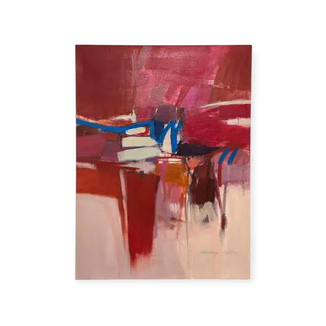Large Crimson and Magenta Abstract on Canvas, Audrey Salkind, Signed, Unframed - full view