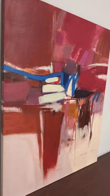 Large Crimson and Magenta Abstract on Canvas, Audrey Salkind, Signed, Unframed - detail
