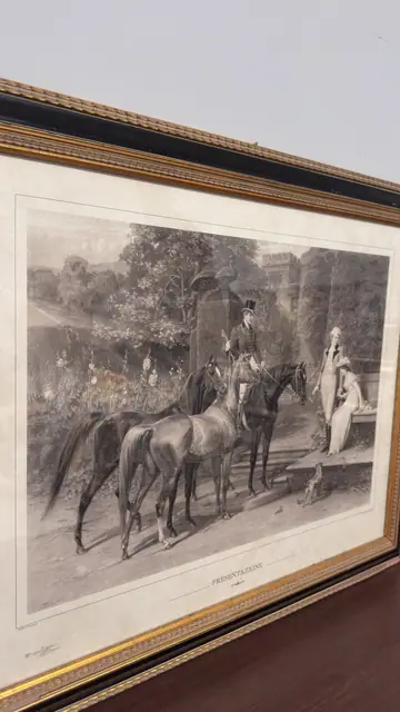 Presentazione, Antique Equestrian Engraving, Signed, Framed, 1893 - detail