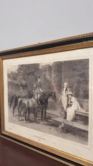 Presentazione, Antique Equestrian Engraving, Signed, Framed, 1893 - detail