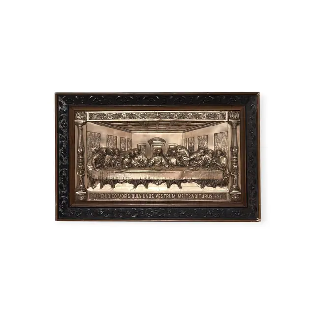 The Last Supper, Silvered Metal Relief Plaque, Framed - full view