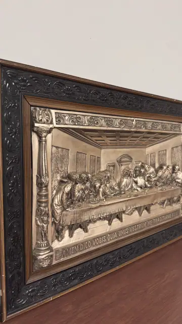 The Last Supper, Silvered Metal Relief Plaque, Framed - detail