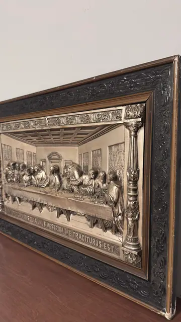 The Last Supper, Silvered Metal Relief Plaque, Framed - detail